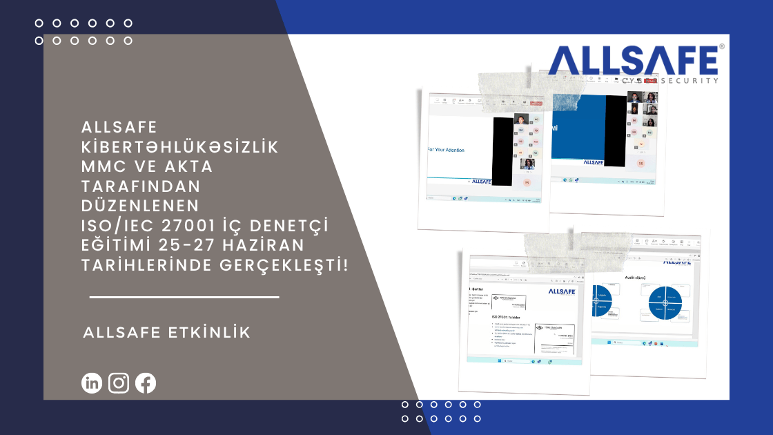 ALLSAFE Kibertəhlükəsizlik MMC ve AKTA Tarafından Düzenlenen ISO/IEC 27001 İç Denetçi Eğitimi 25-27 Haziran Tarihlerinde Gerçekleşti!